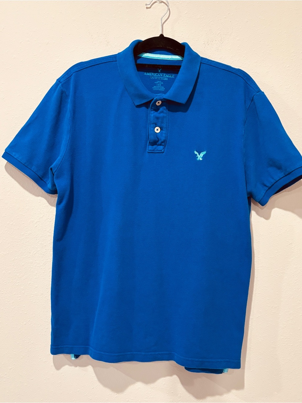 American Eagle Outfitters Royal Blue Polo with Teal Logo Casual Cotton Preppy
